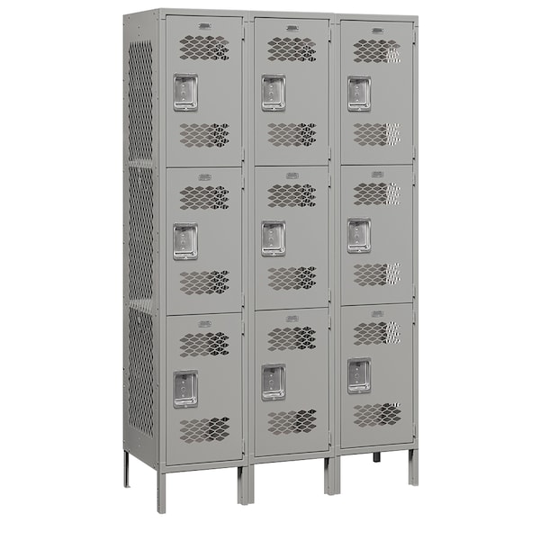 Wardrobe Locker, 45" W, 18" D, 78" H, (3) Wide, (9) Openings, Gray